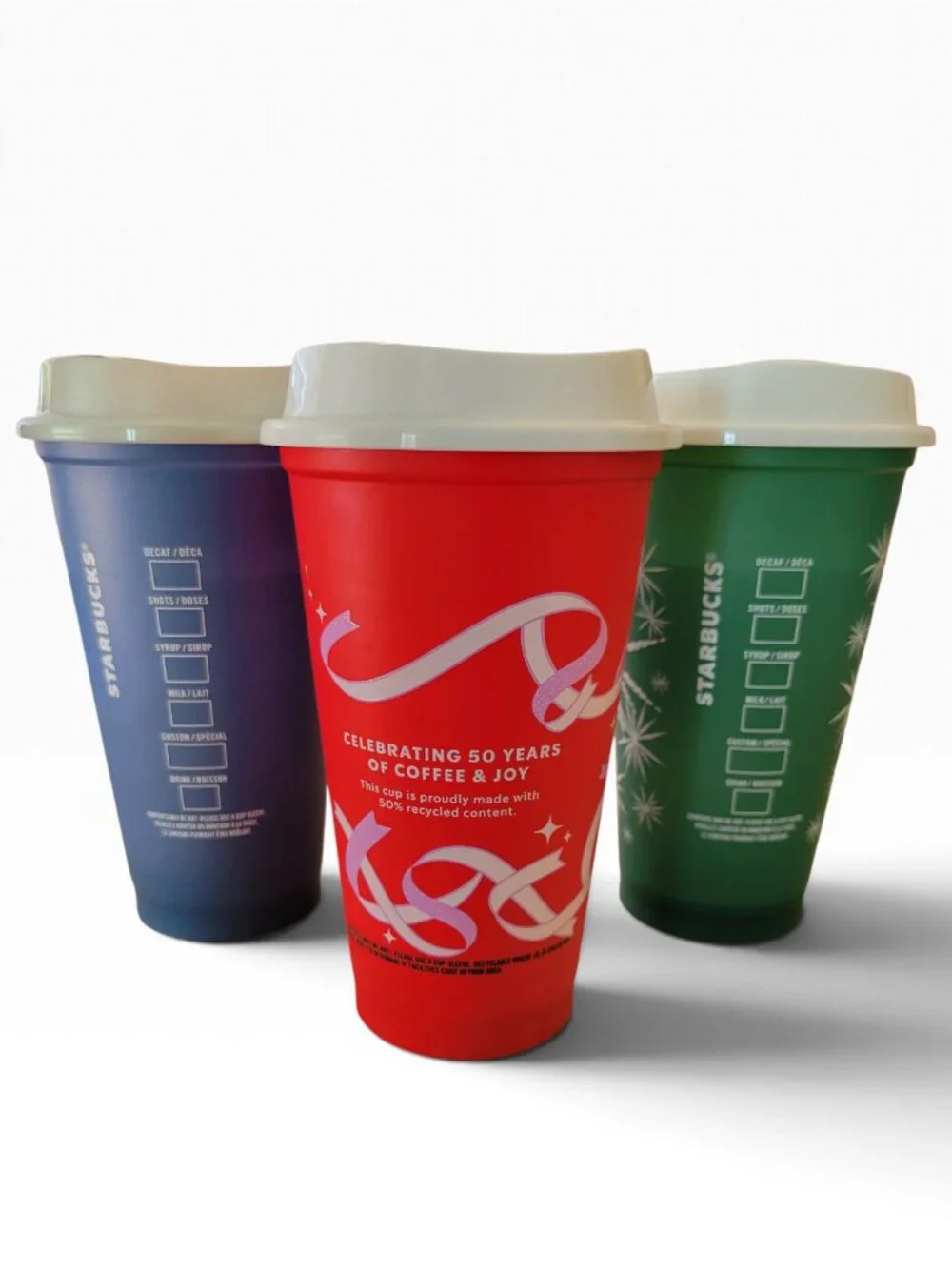 Starbucks 2021 Holiday 50th Anniversary Reusable Hot Cups Set of 3 (16oz)
